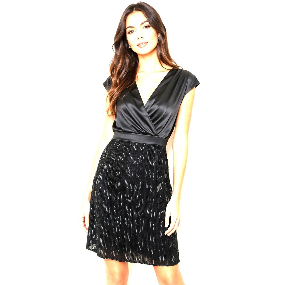 REISS Beaded Bodycon Dress Black Size 2 V-Neck Cocktail Evening Wedding Luxury